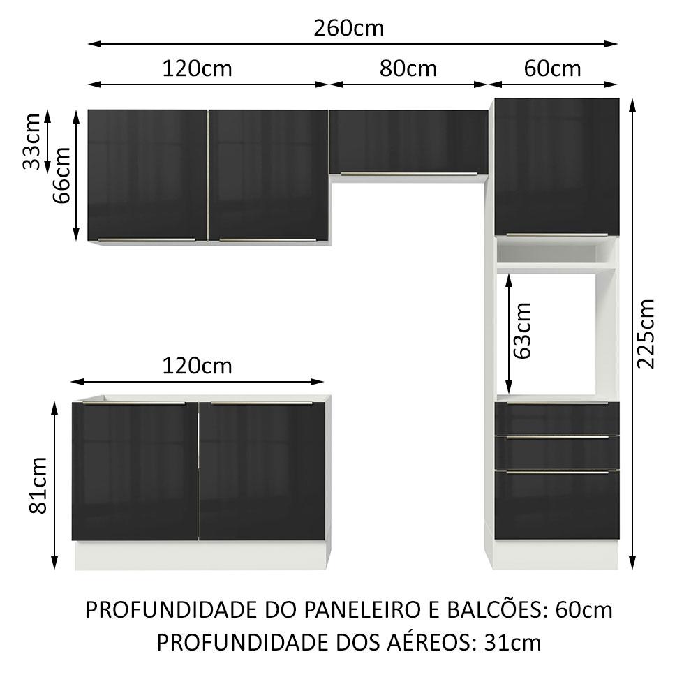 Cozinha Completa Madesa Lux 260005 com Armário e Balcão - Branco/Preto