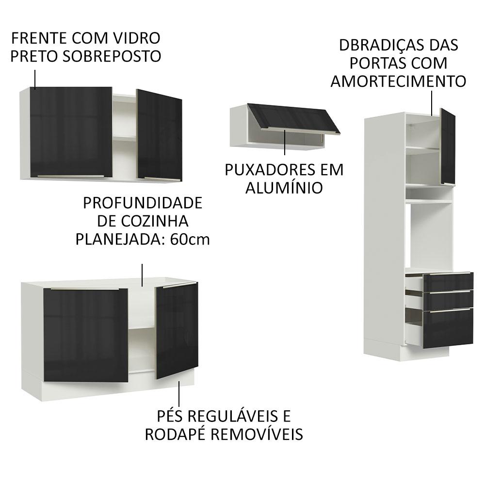 Cozinha Completa Madesa Lux 260005 com Armário e Balcão - Branco/Preto