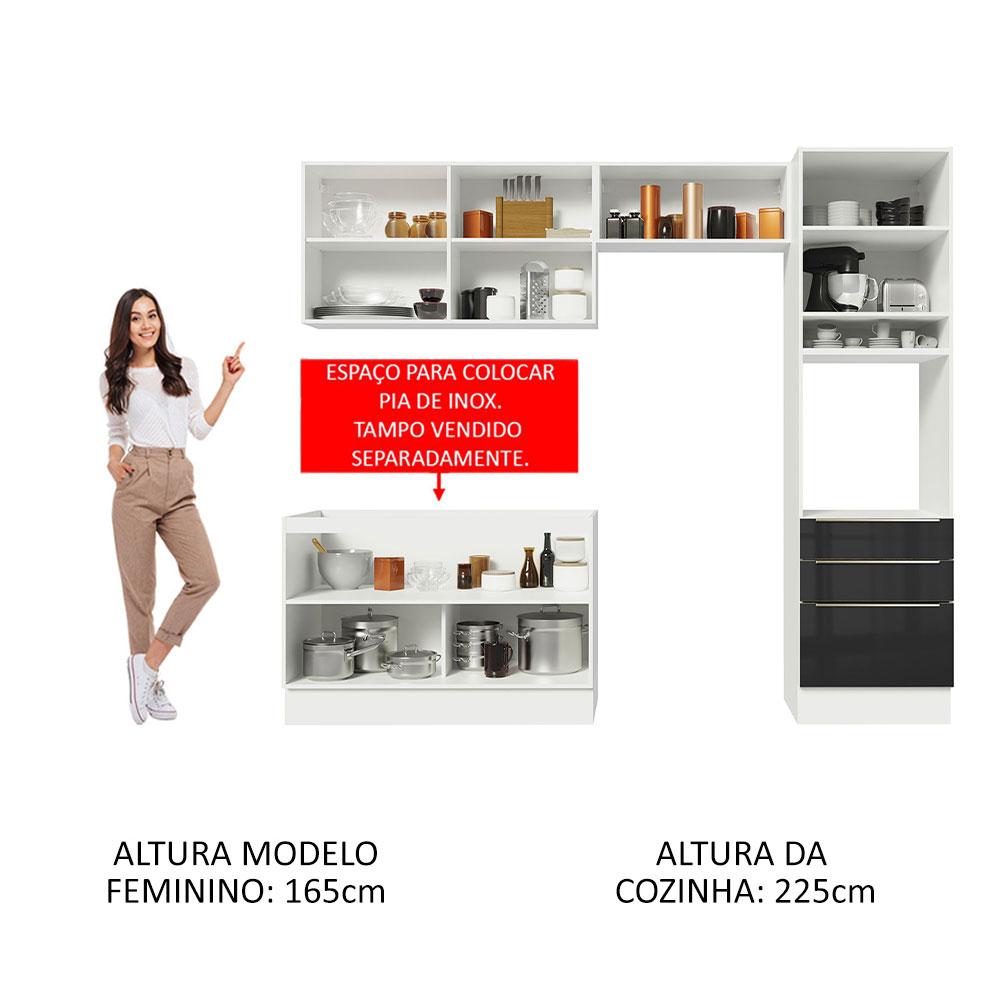 Cozinha Completa Madesa Lux 260005 com Armário e Balcão - Branco/Preto