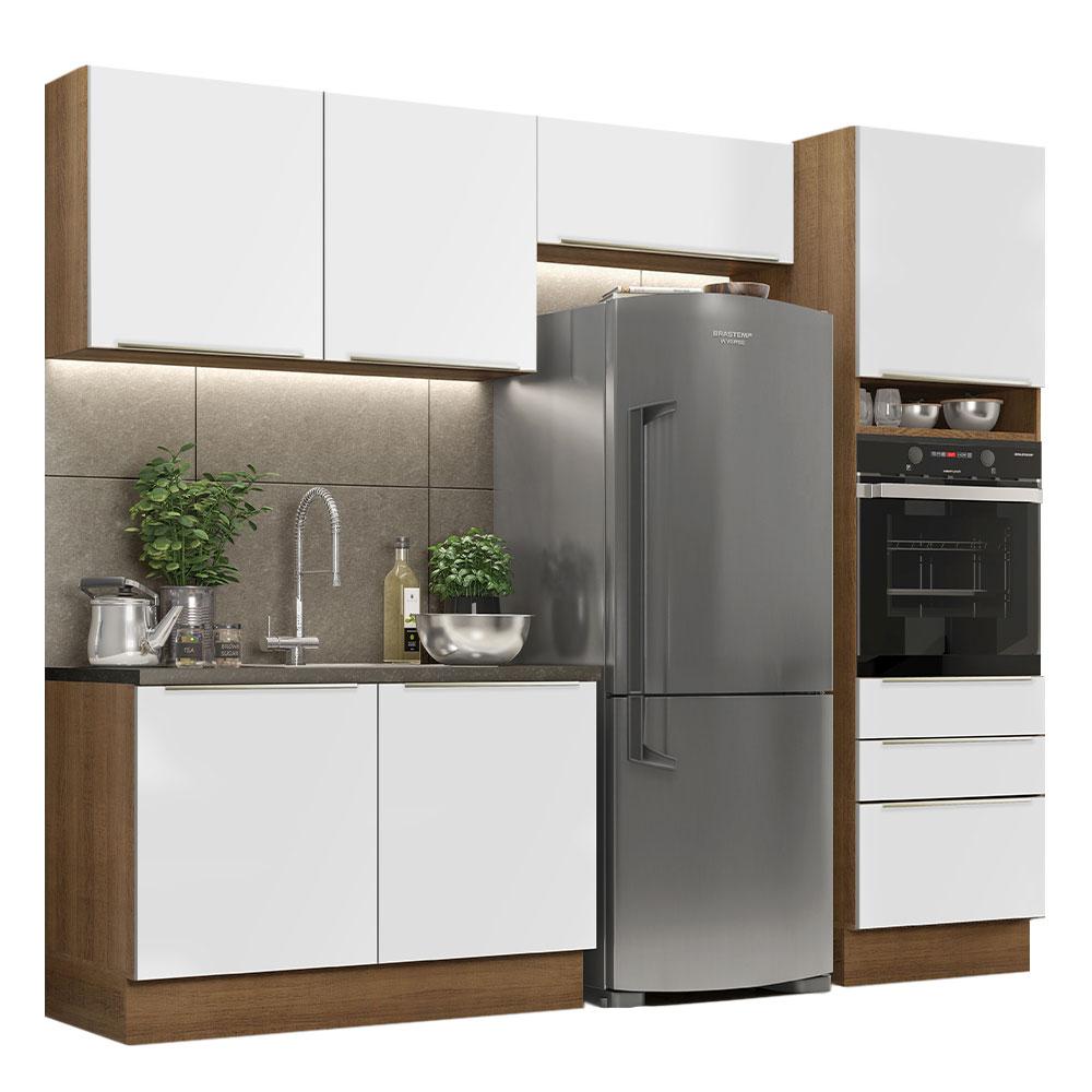 Cozinha Completa Madesa Lux 260005 com Armário e Balcão - Rustic/Branco Veludo