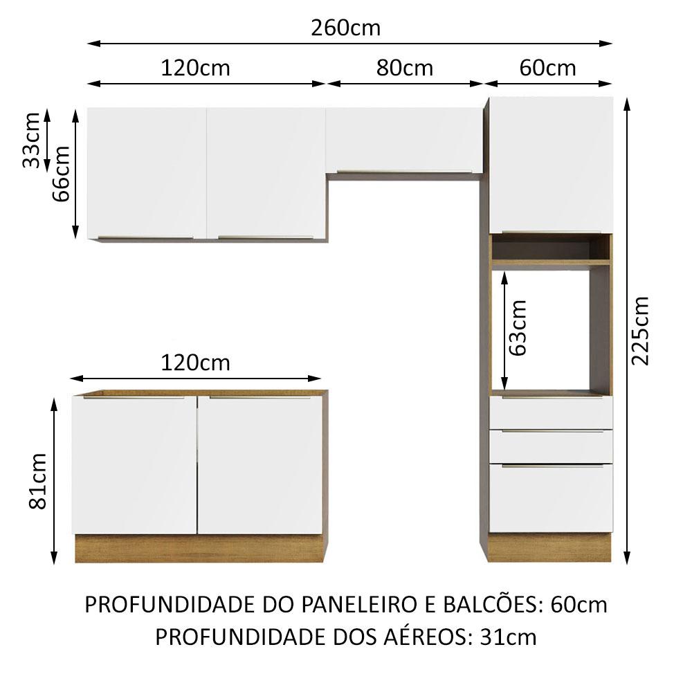 Cozinha Completa Madesa Lux 260005 com Armário e Balcão - Rustic/Branco Veludo