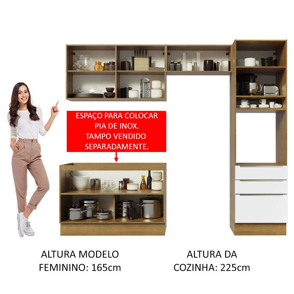 Cozinha Completa Madesa Lux 260005 com Armário e Balcão - Rustic/Branco Veludo