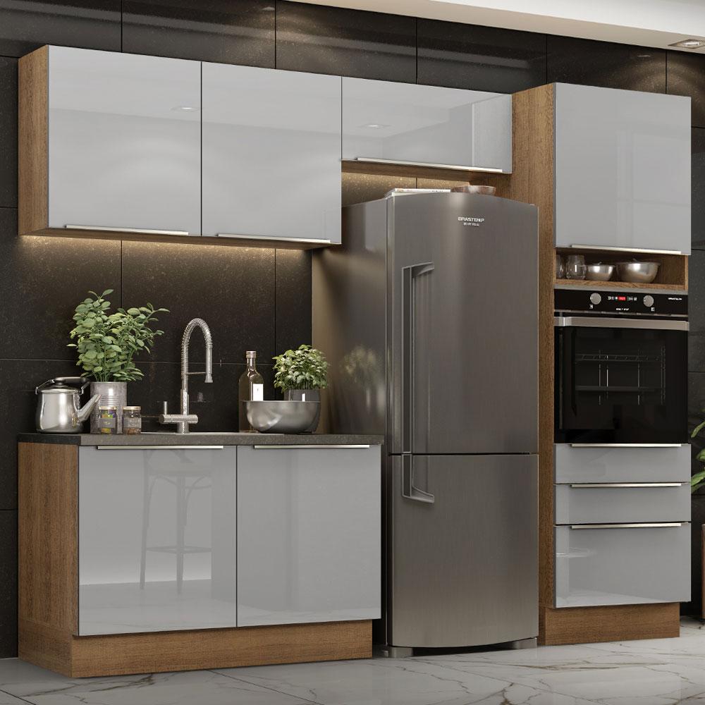 Cozinha Completa Madesa Lux 260005 com Armário e Balcão - Rustic/Cinza