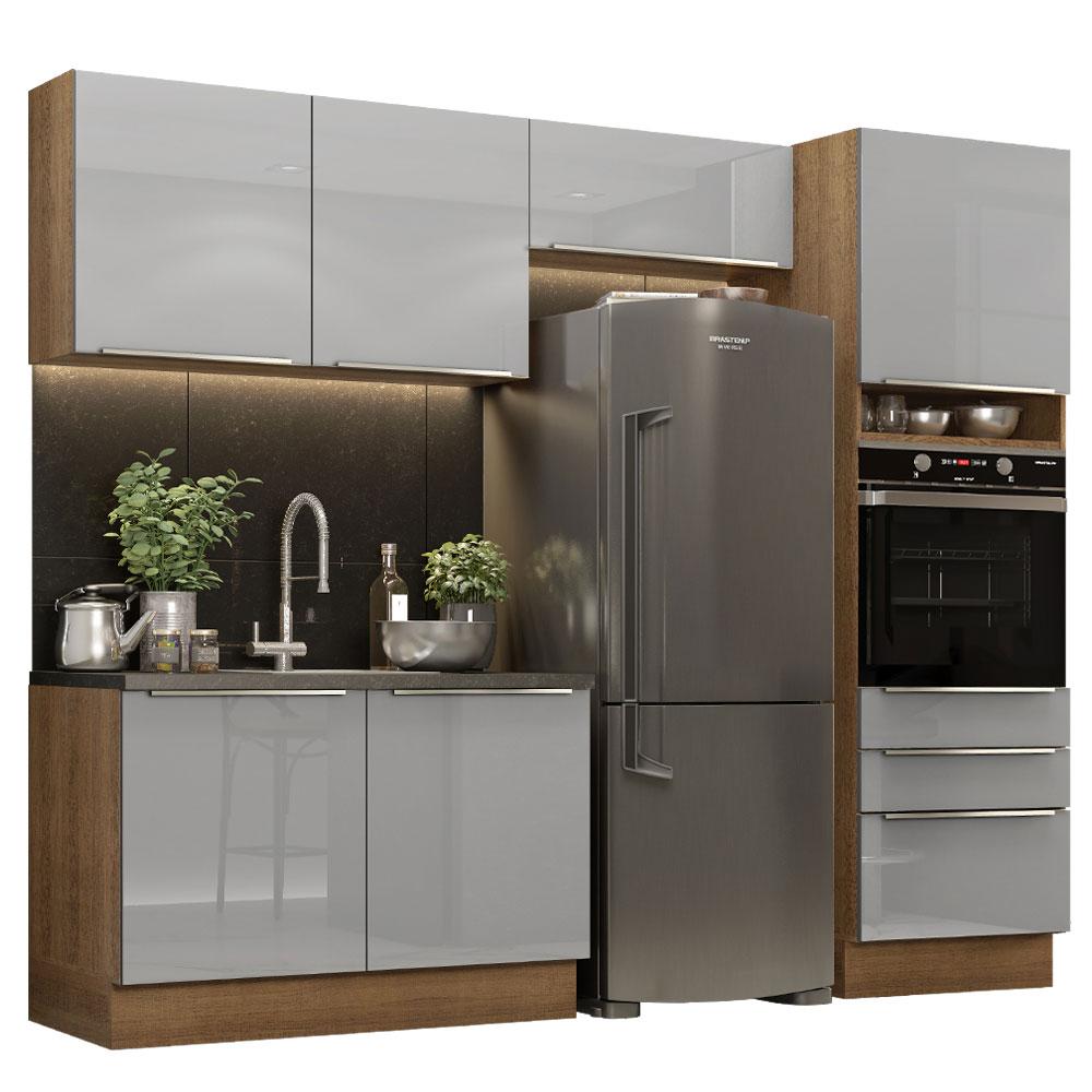 Cozinha Completa Madesa Lux 260005 com Armário e Balcão - Rustic/Cinza