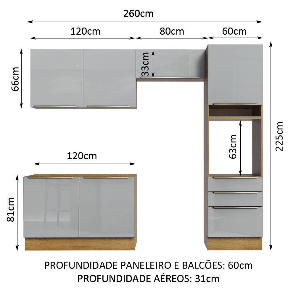 Cozinha Completa Madesa Lux 260005 com Armário e Balcão - Rustic/Cinza
