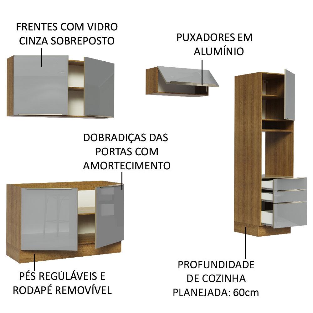 Cozinha Completa Madesa Lux 260005 com Armário e Balcão - Rustic/Cinza