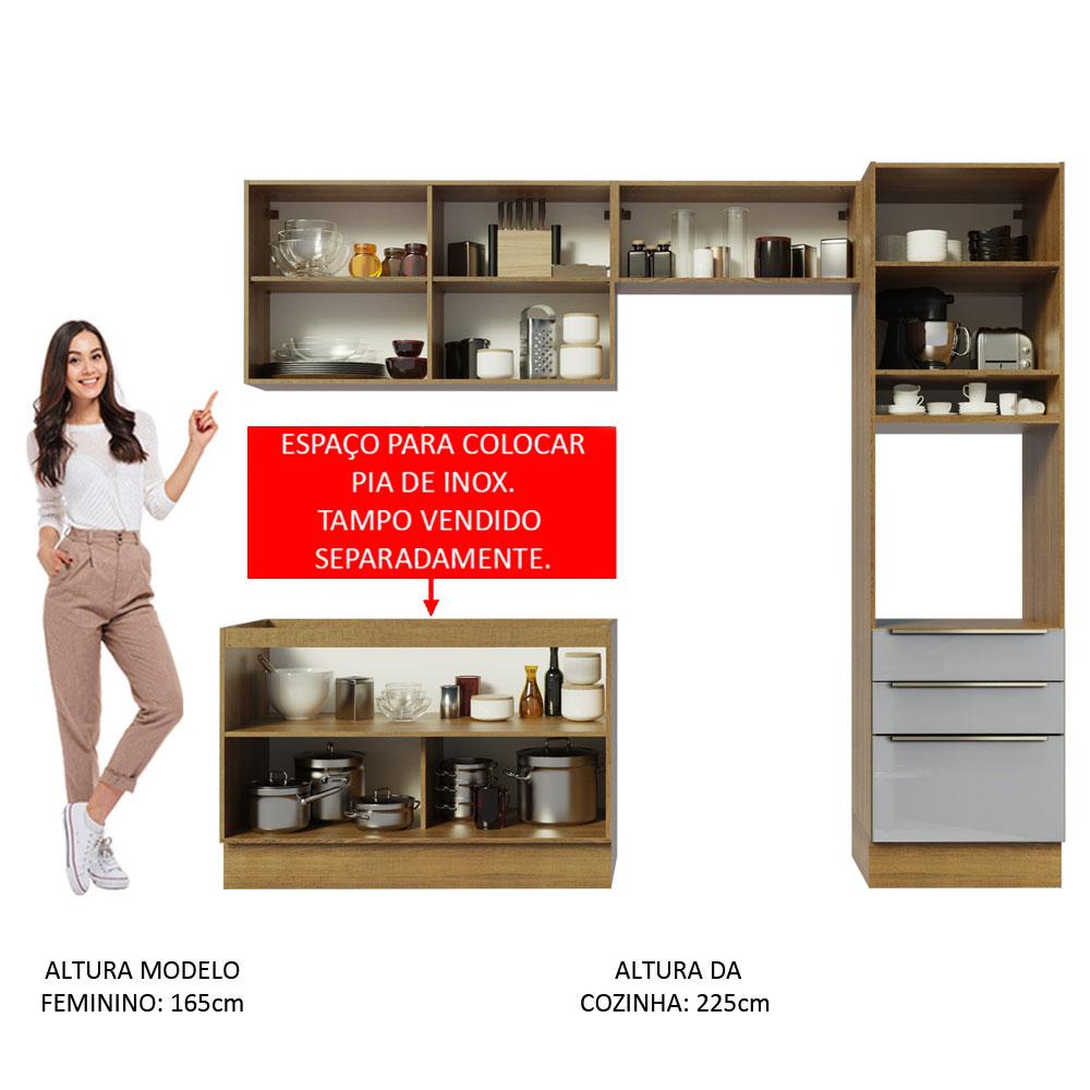 Cozinha Completa Madesa Lux 260005 com Armário e Balcão - Rustic/Cinza