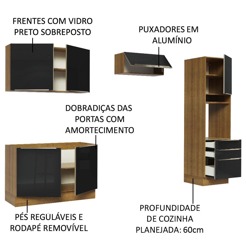 Cozinha Completa Madesa Lux 260005 com Armário e Balcão - Rustic/Preto