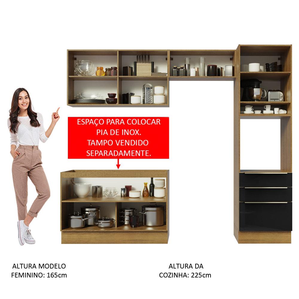 Cozinha Completa Madesa Lux 260005 com Armário e Balcão - Rustic/Preto