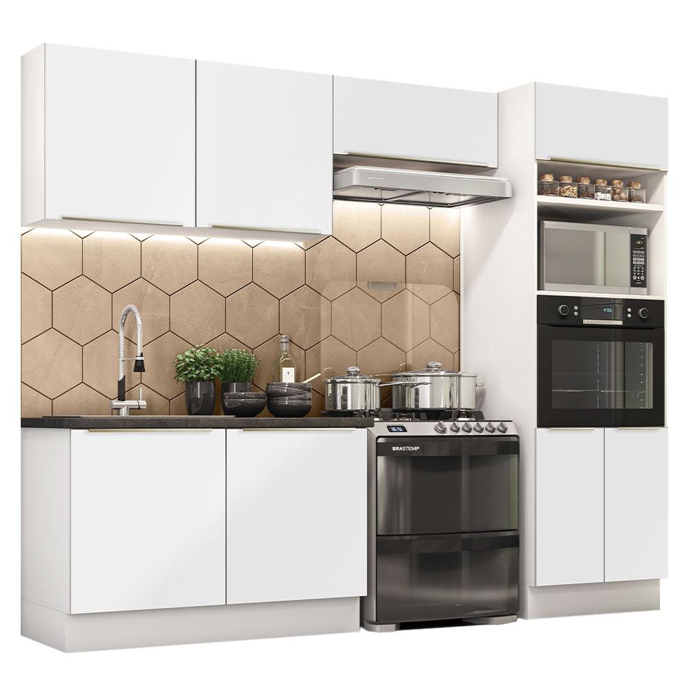 Cozinha Completa Madesa Lux 270001 com Armário e Balcão - Branco/Branco Veludo