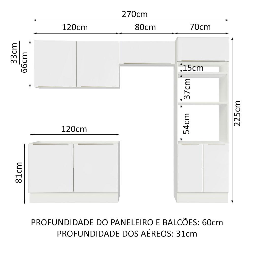 Cozinha Completa Madesa Lux 270001 com Armário e Balcão - Branco/Branco Veludo