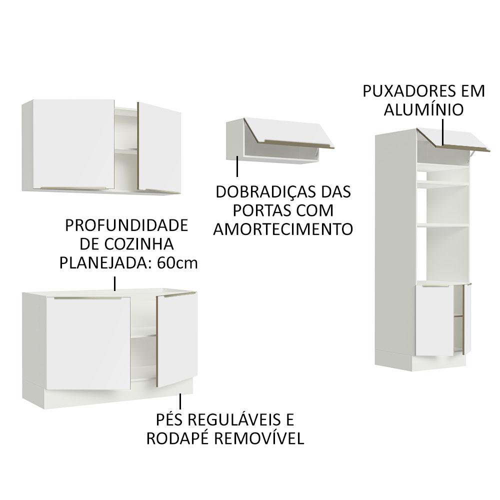Cozinha Completa Madesa Lux 270001 com Armário e Balcão - Branco/Branco Veludo