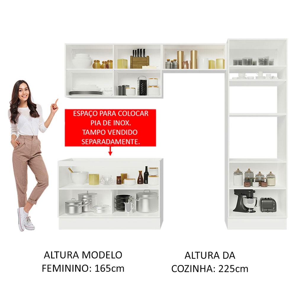 Cozinha Completa Madesa Lux 270001 com Armário e Balcão - Branco/Branco Veludo