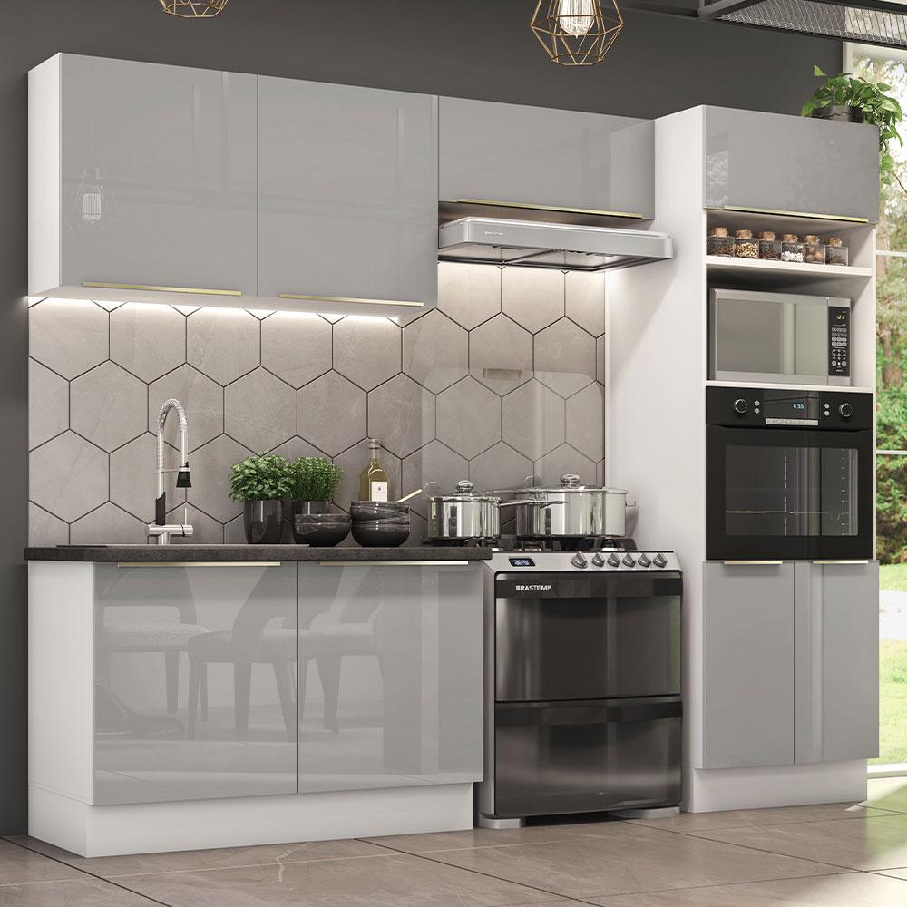 Cozinha Completa Madesa Lux 270001 com Armário e Balcão - Branco/Cinza
