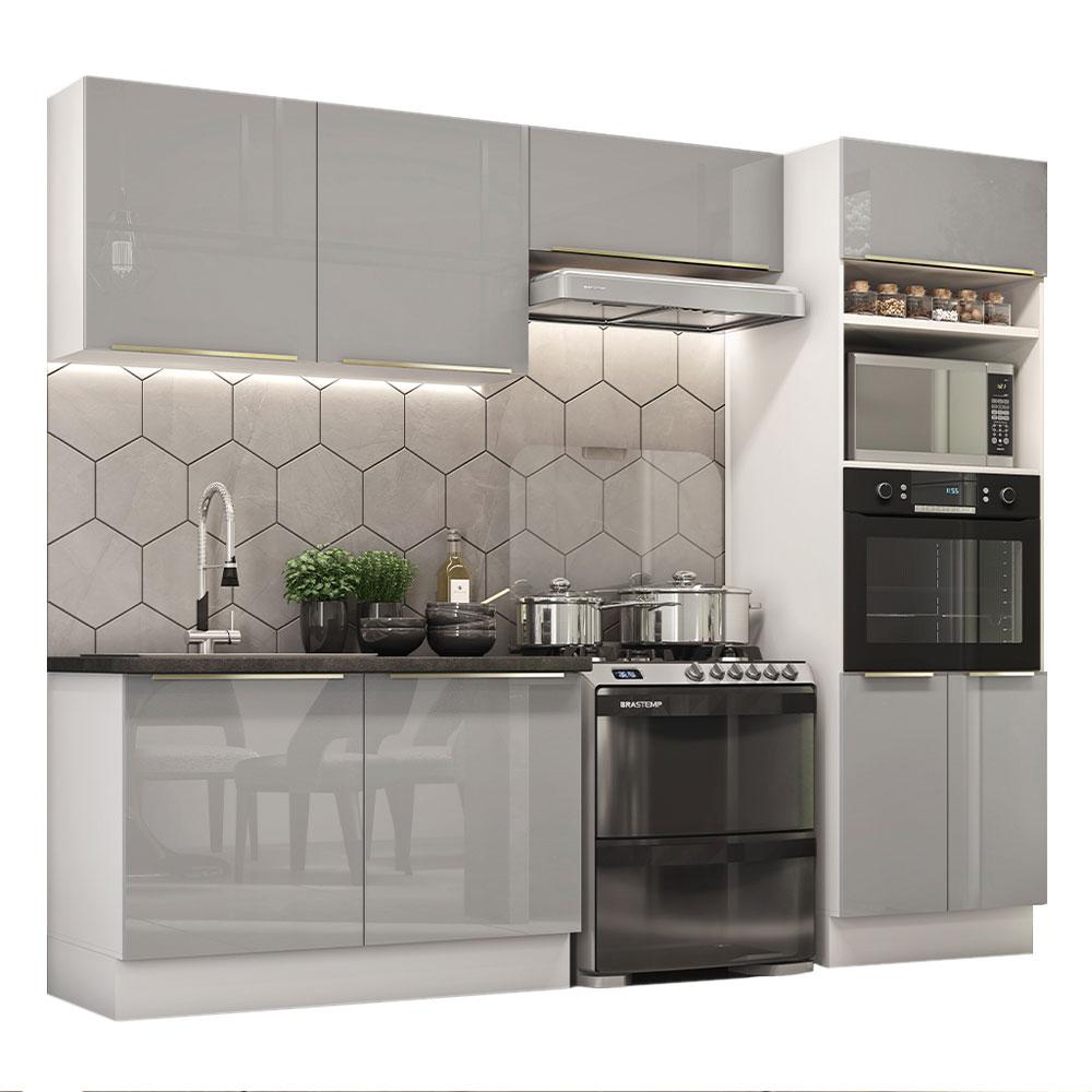 Cozinha Completa Madesa Lux 270001 com Armário e Balcão - Branco/Cinza
