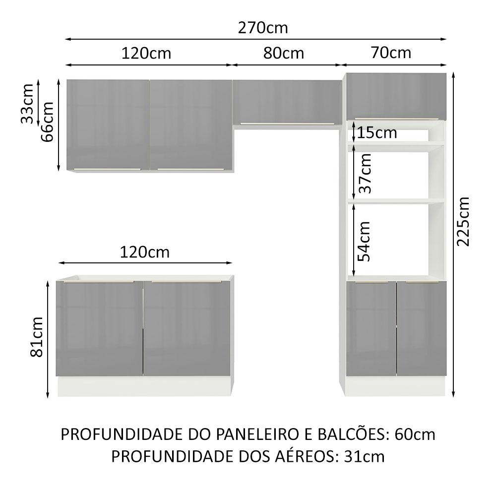 Cozinha Completa Madesa Lux 270001 com Armário e Balcão - Branco/Cinza