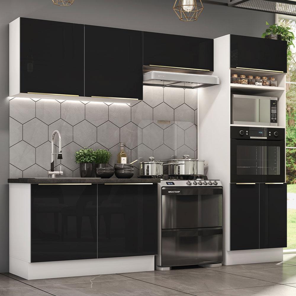 Cozinha Completa Madesa Lux 270001 com Armário e Balcão - Branco/Preto