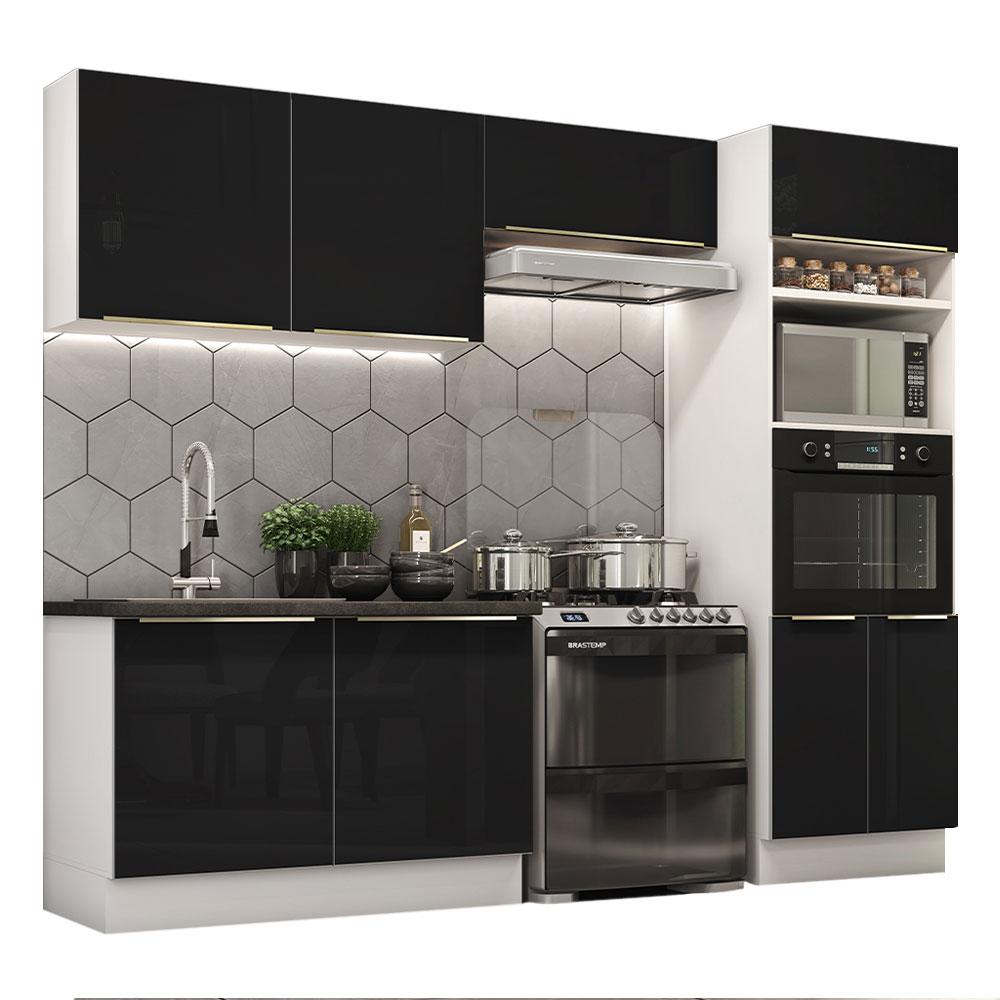 Cozinha Completa Madesa Lux 270001 com Armário e Balcão - Branco/Preto