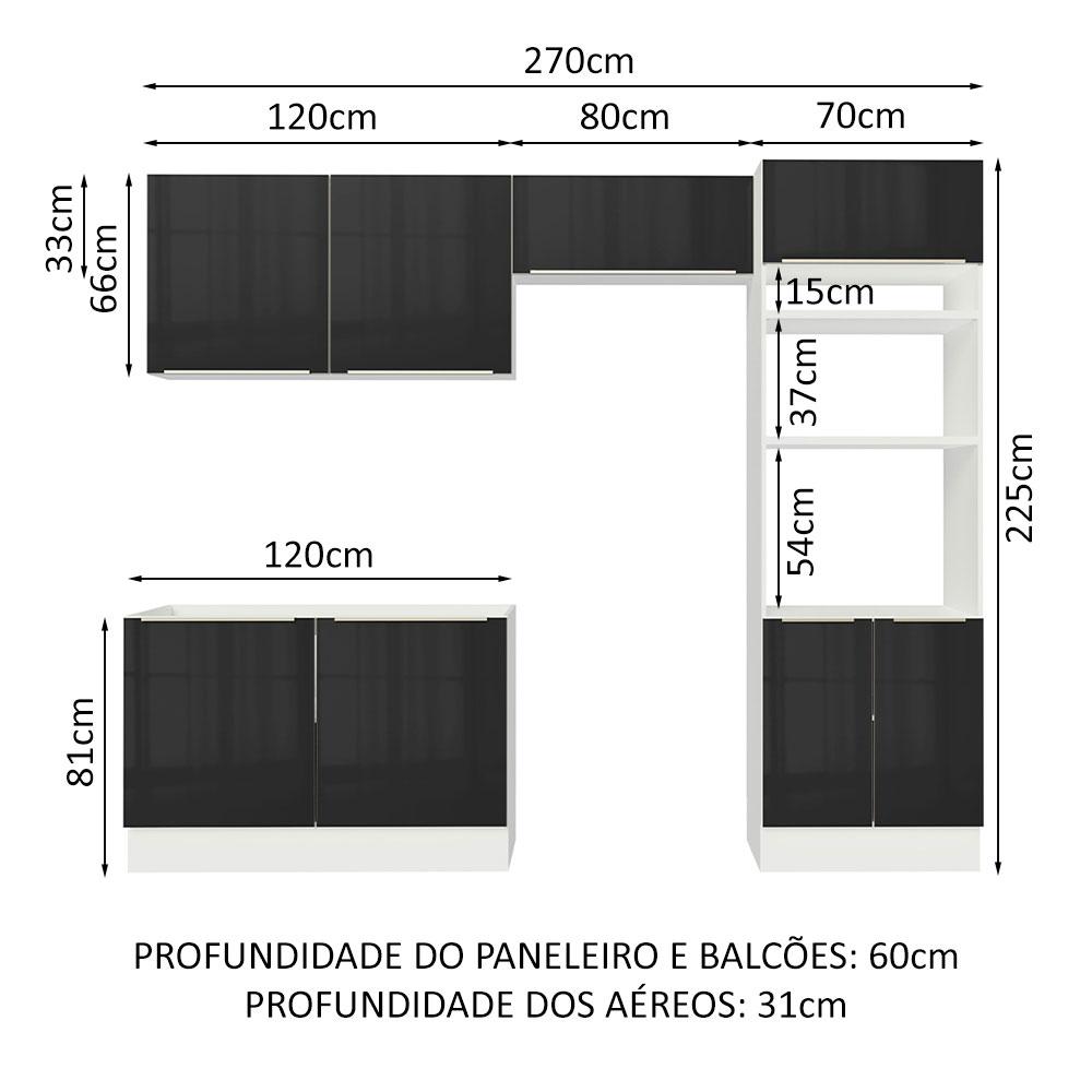 Cozinha Completa Madesa Lux 270001 com Armário e Balcão - Branco/Preto