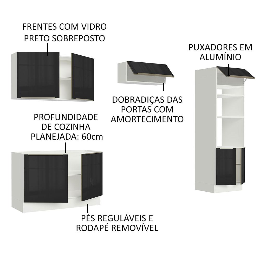 Cozinha Completa Madesa Lux 270001 com Armário e Balcão - Branco/Preto