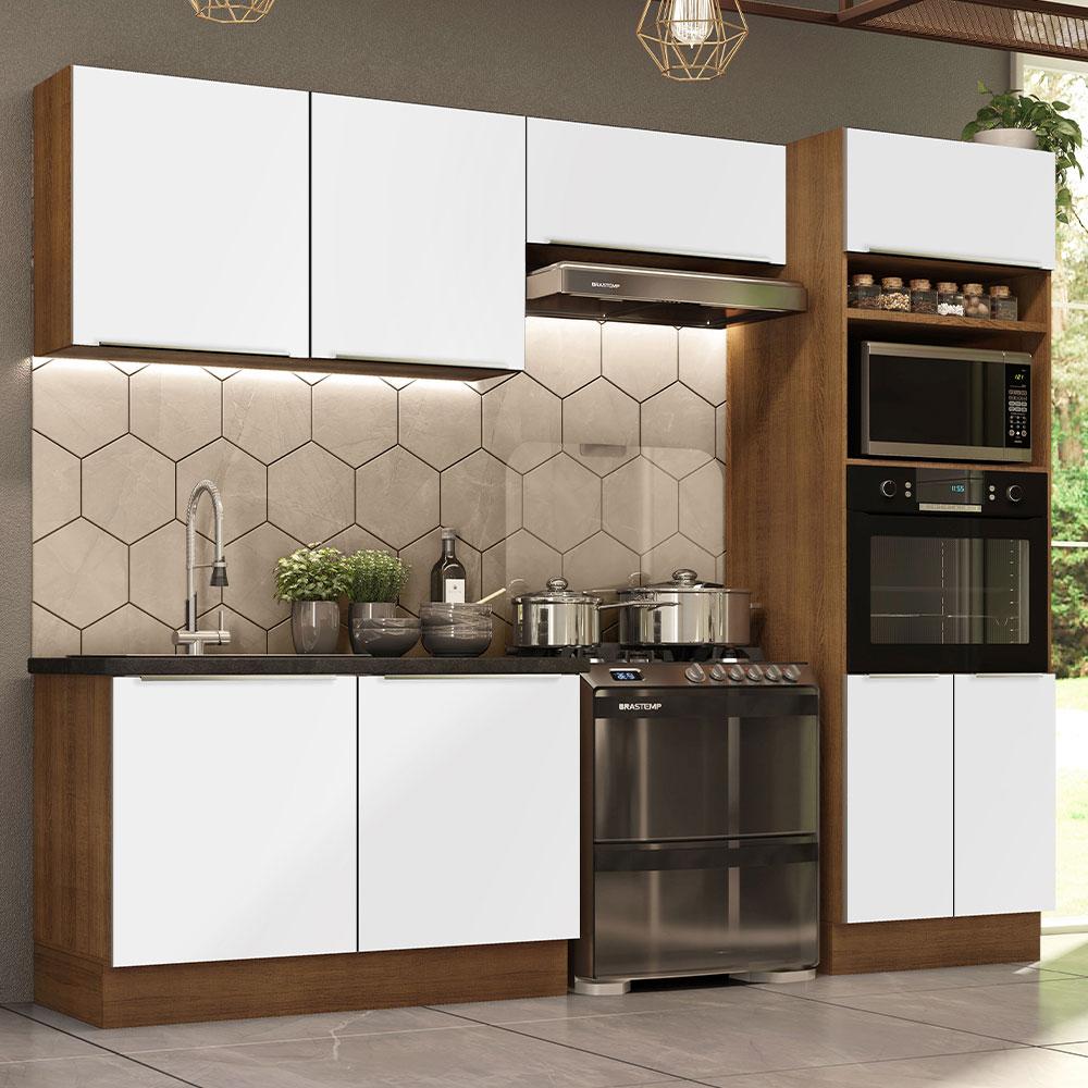Cozinha Completa Madesa Lux 270001 com Armário e Balcão - Rustic/Branco Veludo