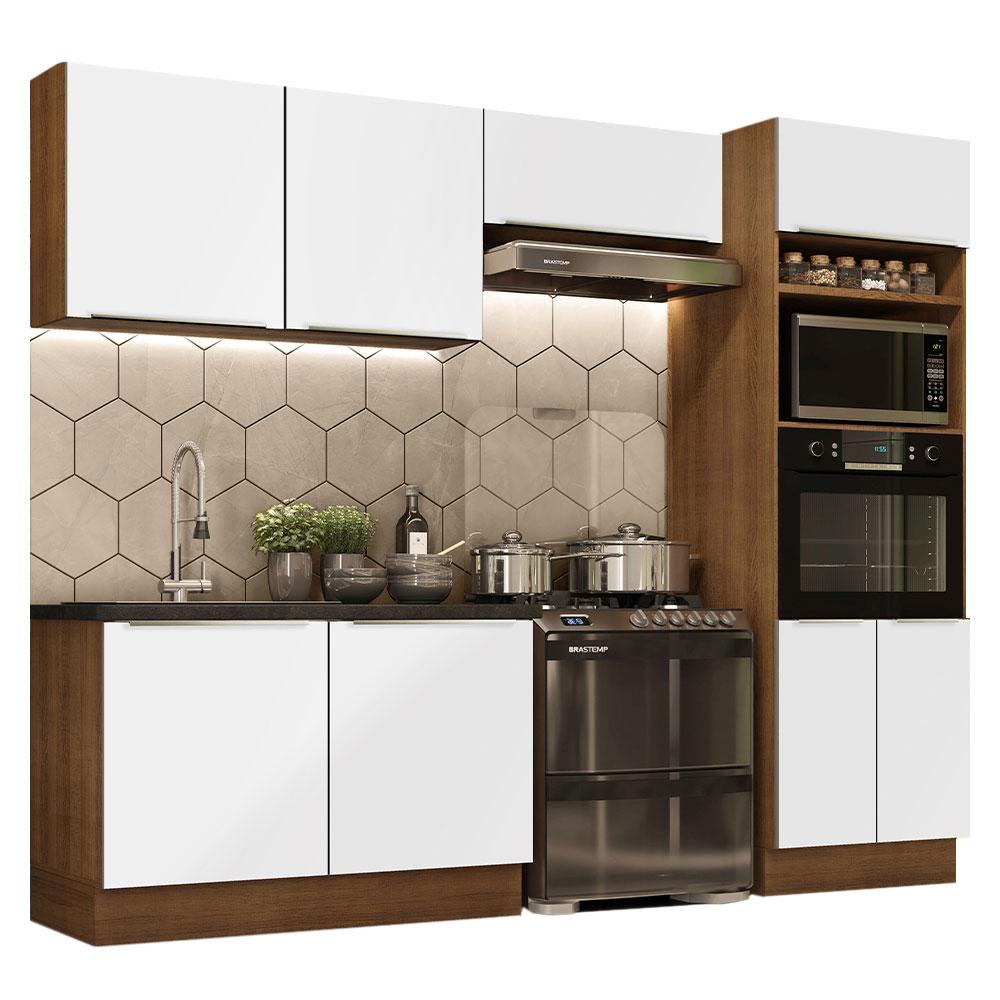 Cozinha Completa Madesa Lux 270001 com Armário e Balcão - Rustic/Branco Veludo