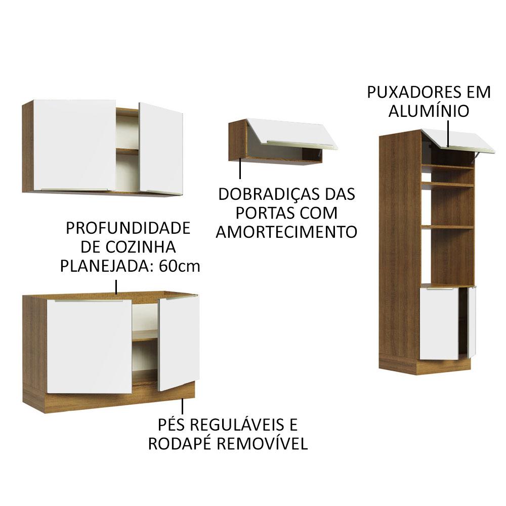 Cozinha Completa Madesa Lux 270001 com Armário e Balcão - Rustic/Branco Veludo