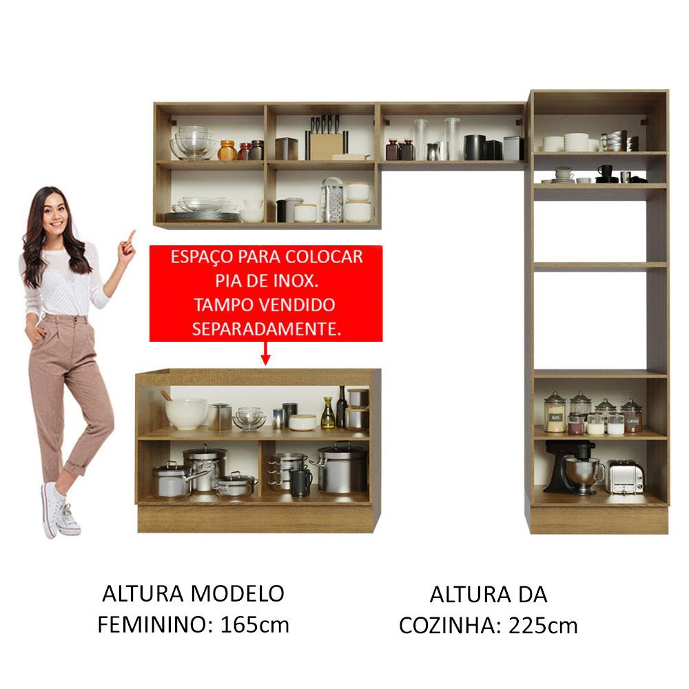 Cozinha Completa Madesa Lux 270001 com Armário e Balcão - Rustic/Branco Veludo