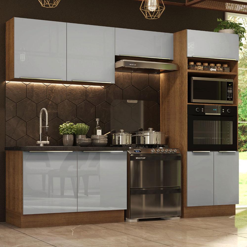 Cozinha Completa Madesa Lux 270001 com Armário e Balcão - Rustic/Cinza