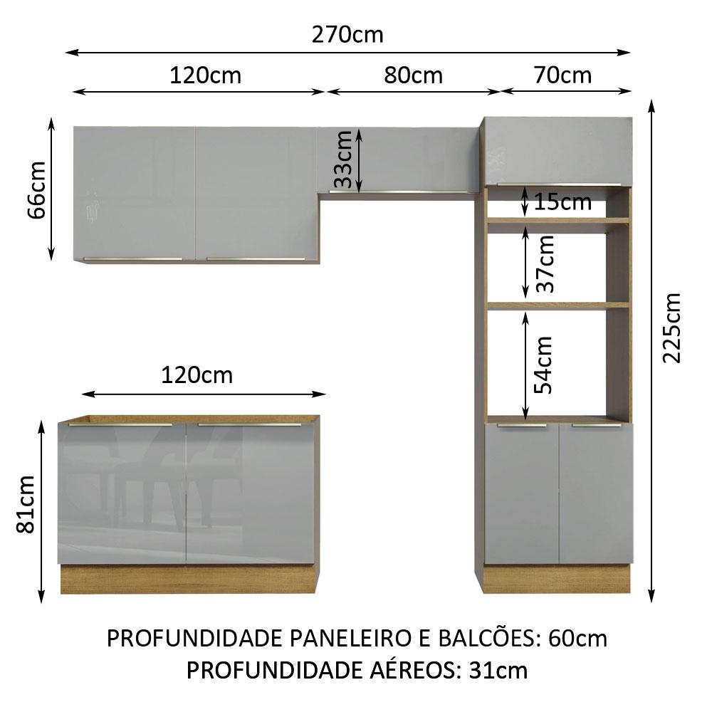 Cozinha Completa Madesa Lux 270001 com Armário e Balcão - Rustic/Cinza