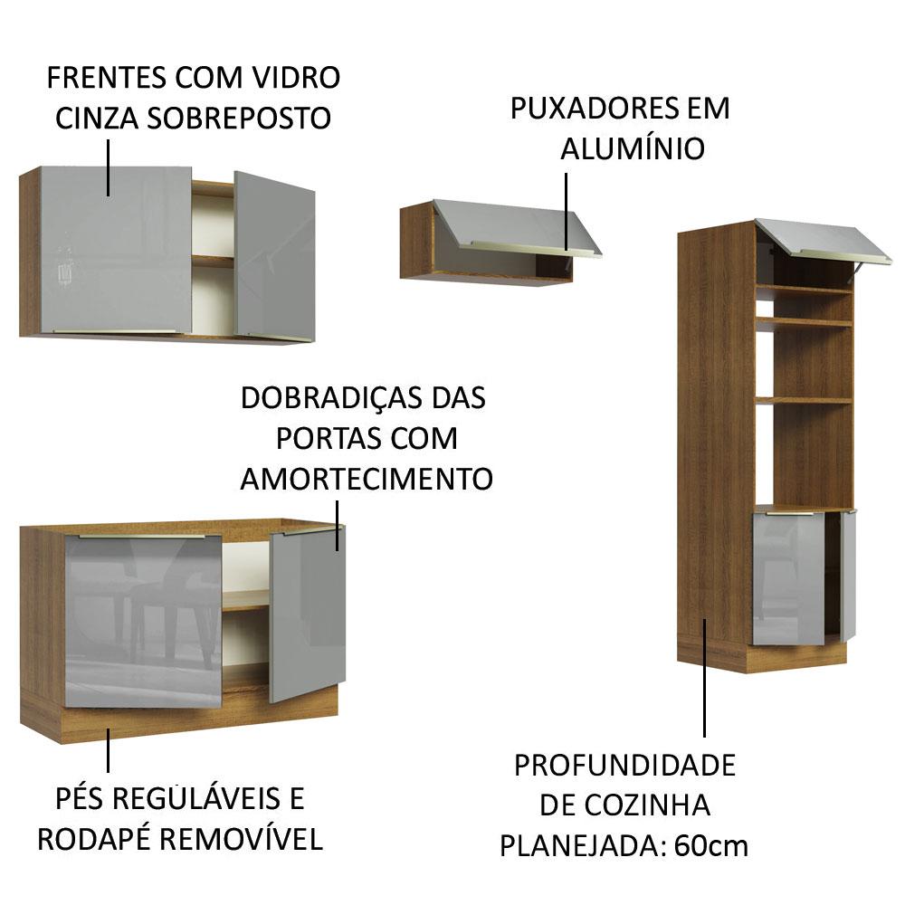 Cozinha Completa Madesa Lux 270001 com Armário e Balcão - Rustic/Cinza