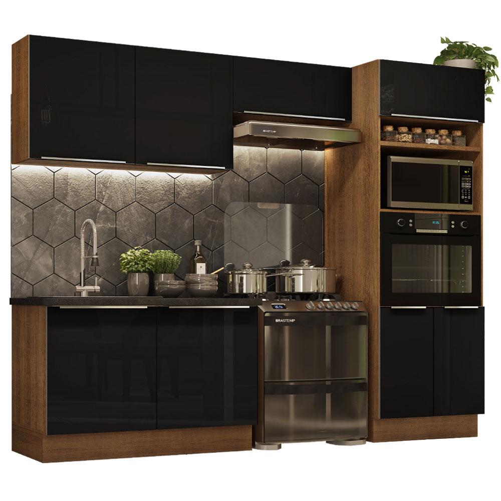Cozinha Completa Madesa Lux 270001 com Armário e Balcão - Rustic/Preto