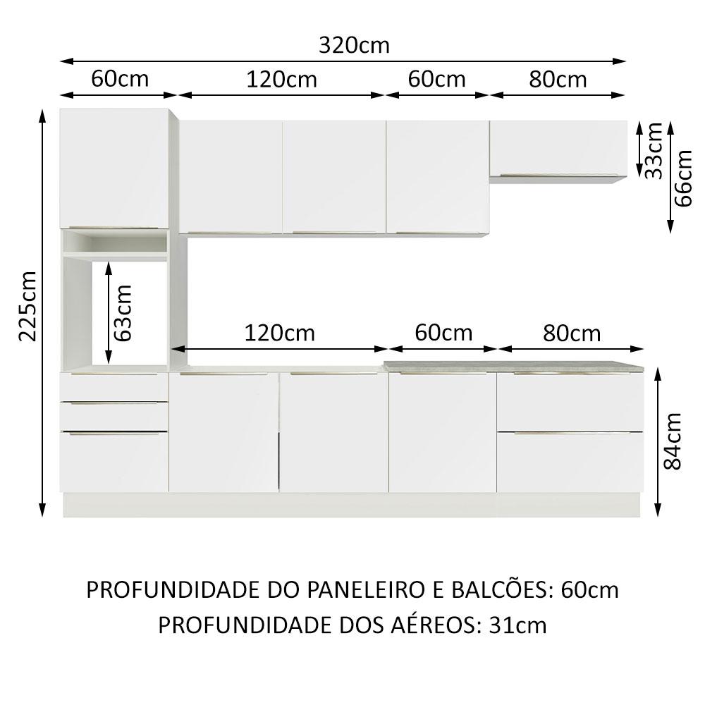 Cozinha Completa Madesa Lux 320004 com Armário e Balcão - Branco/Branco Veludo
