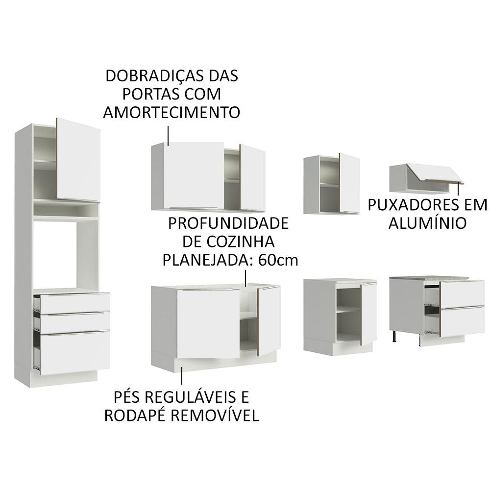 Cozinha Completa Madesa Lux 320004 com Armário e Balcão - Branco/Branco Veludo
