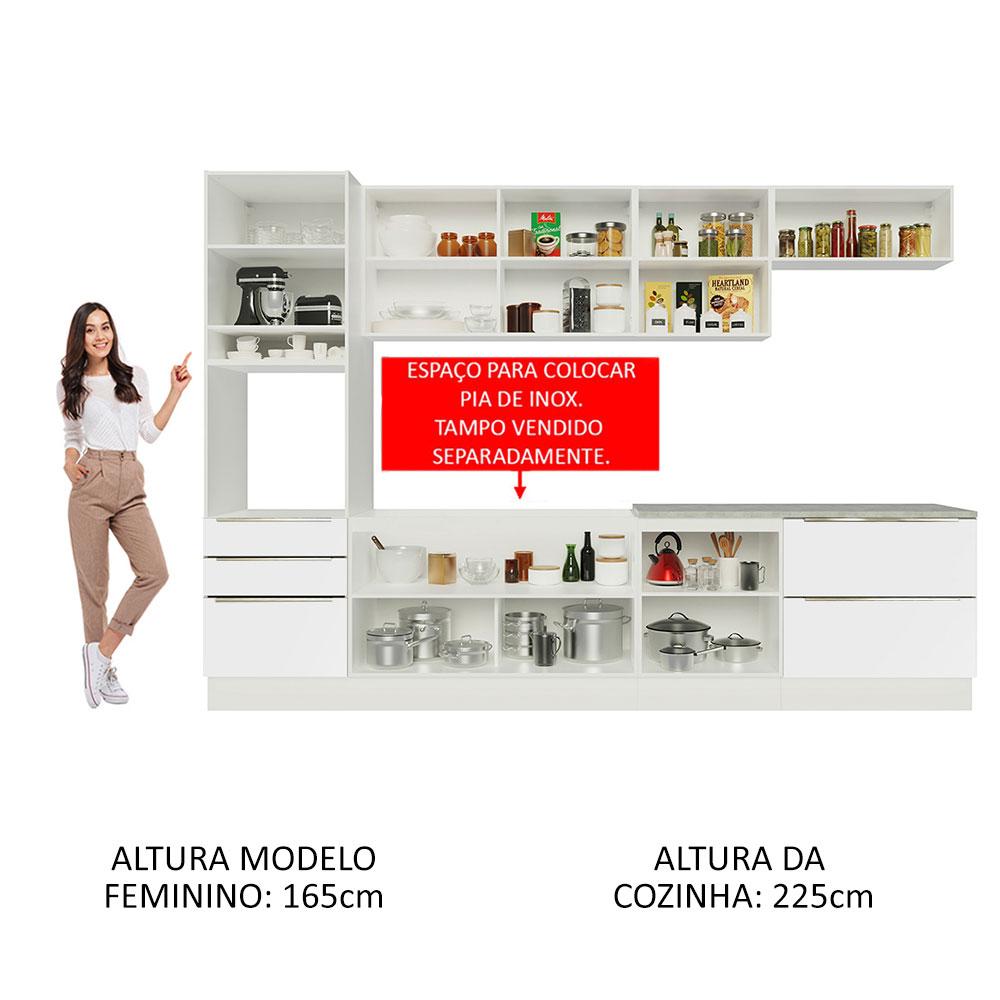 Cozinha Completa Madesa Lux 320004 com Armário e Balcão - Branco/Branco Veludo