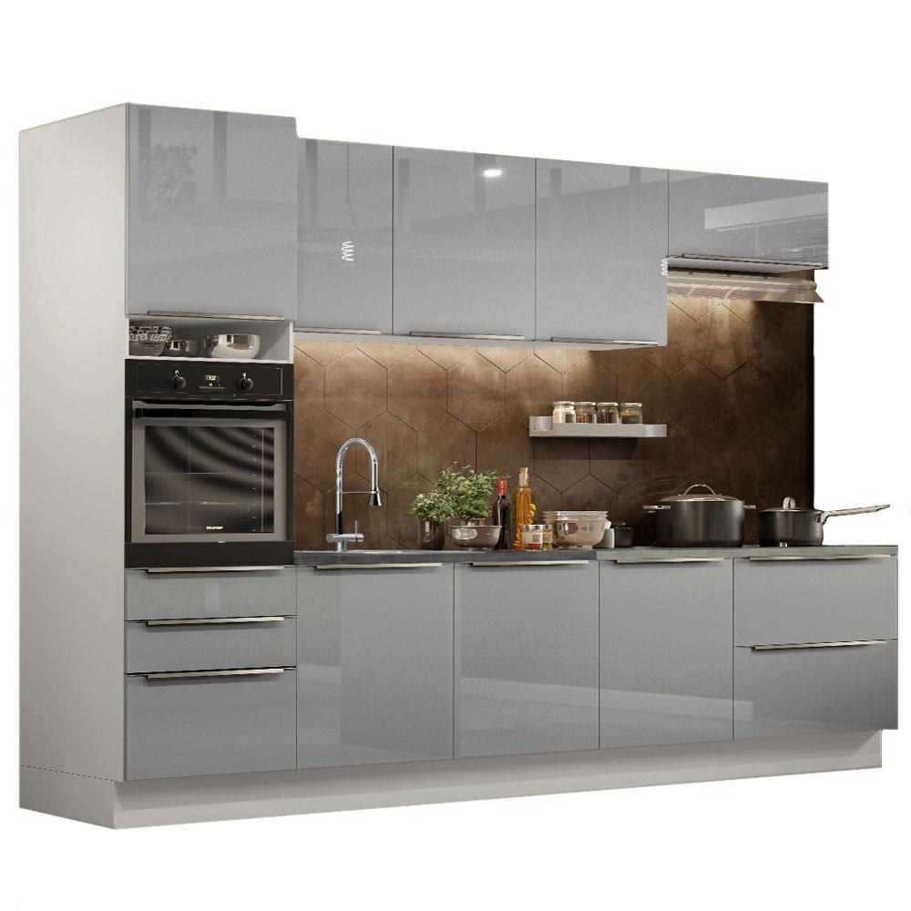 Cozinha Completa Madesa Lux 320004 com Armário e Balcão - Branco/Cinza