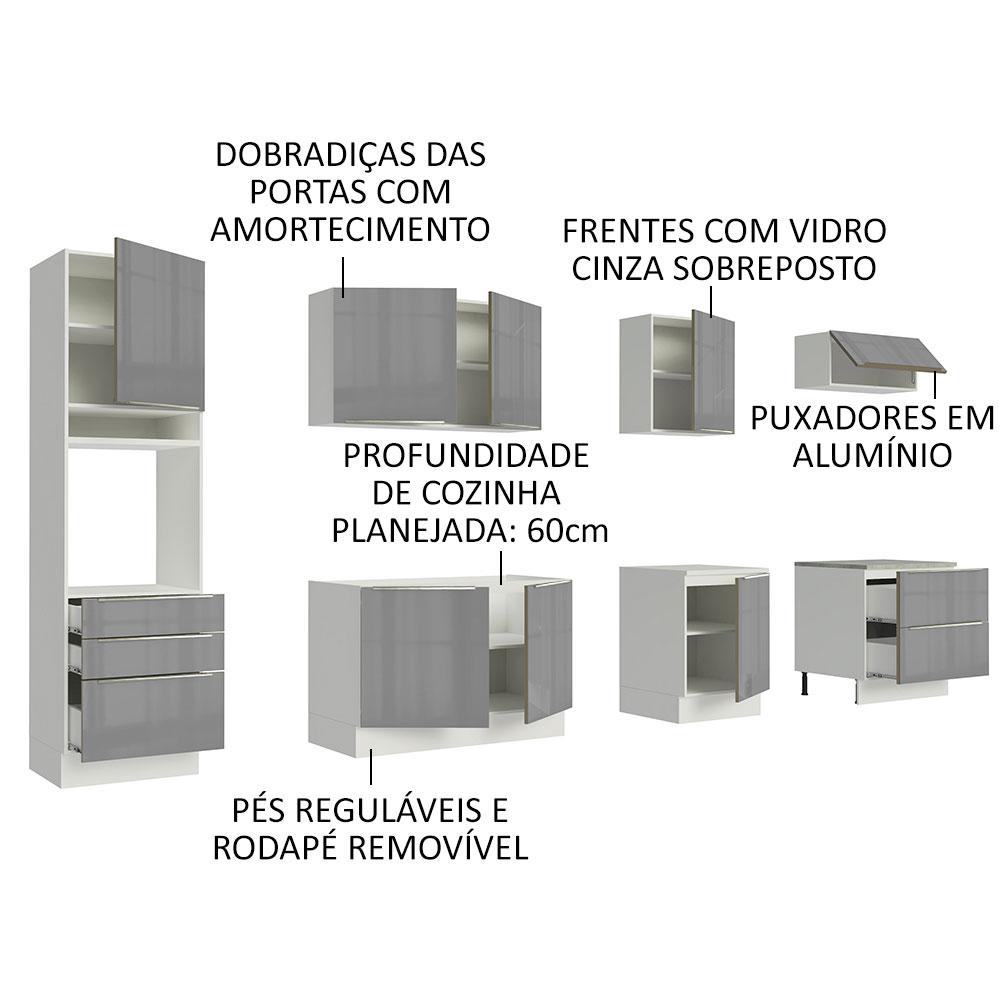 Cozinha Completa Madesa Lux 320004 com Armário e Balcão - Branco/Cinza
