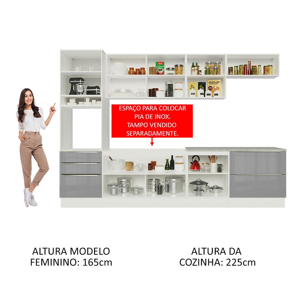 Cozinha Completa Madesa Lux 320004 com Armário e Balcão - Branco/Cinza