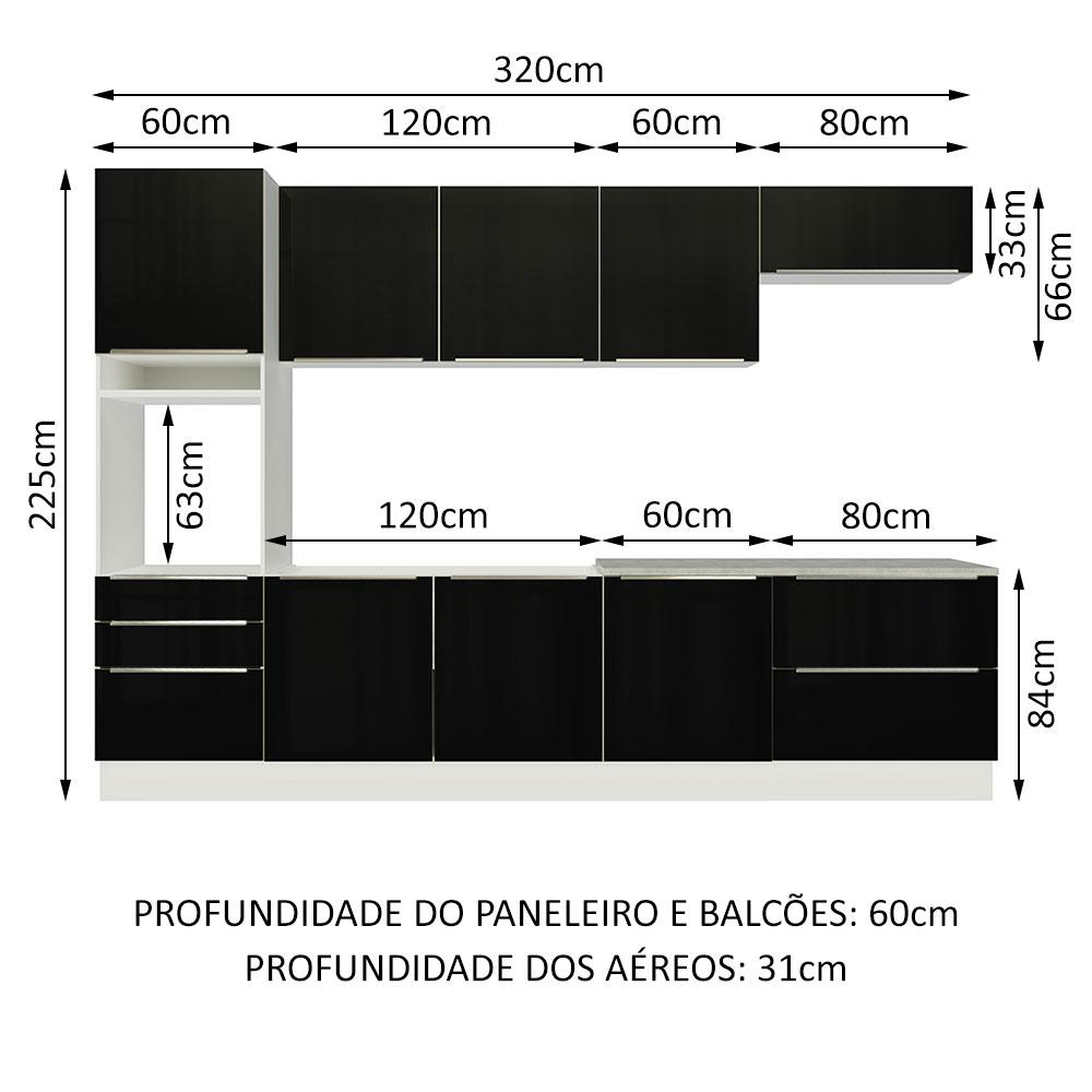 Cozinha Completa Madesa Lux 320004 com Armário e Balcão - Branco/Preto