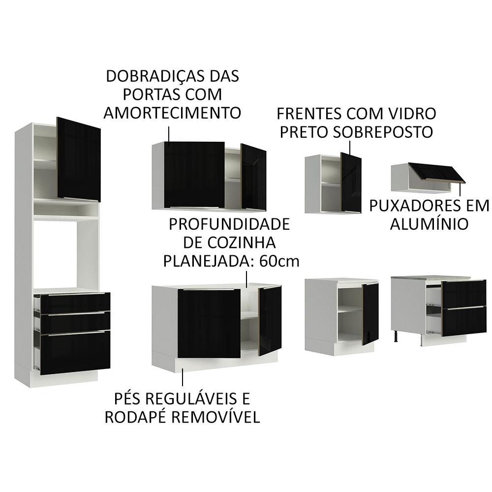 Cozinha Completa Madesa Lux 320004 com Armário e Balcão - Branco/Preto