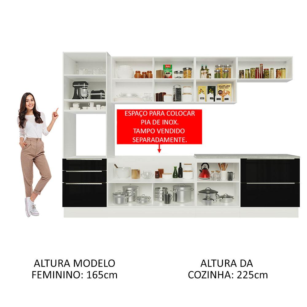 Cozinha Completa Madesa Lux 320004 com Armário e Balcão - Branco/Preto