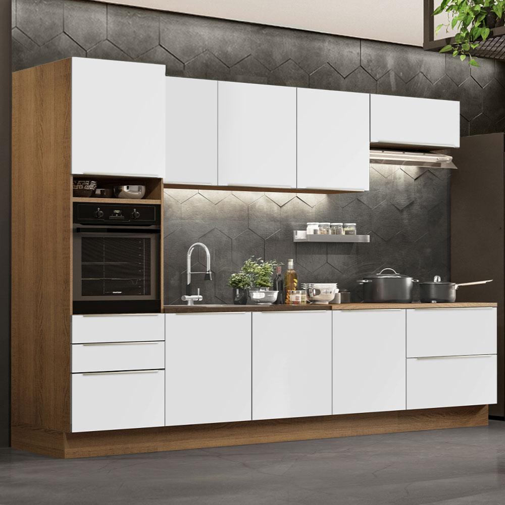 Cozinha Completa Madesa Lux 320004 com Armário e Balcão - Rustic/Branco Veludo