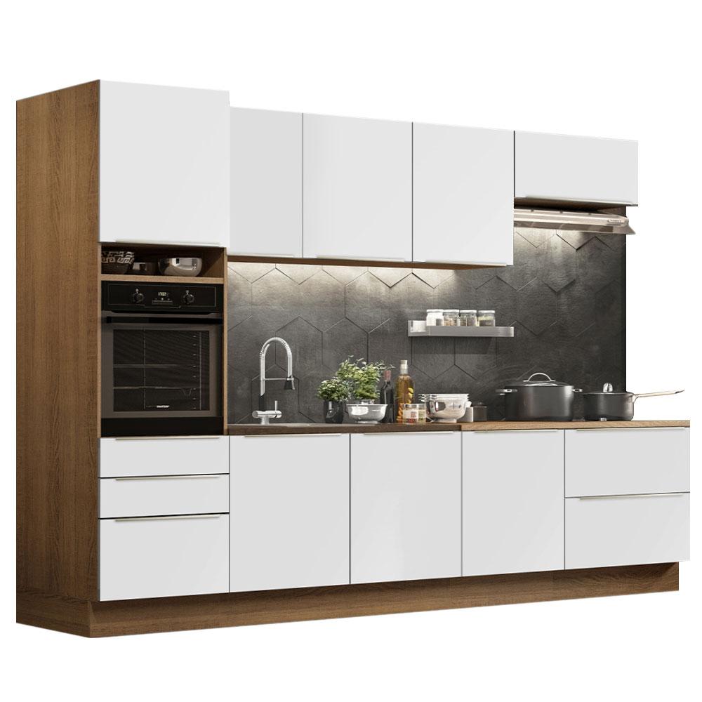 Cozinha Completa Madesa Lux 320004 com Armário e Balcão - Rustic/Branco Veludo