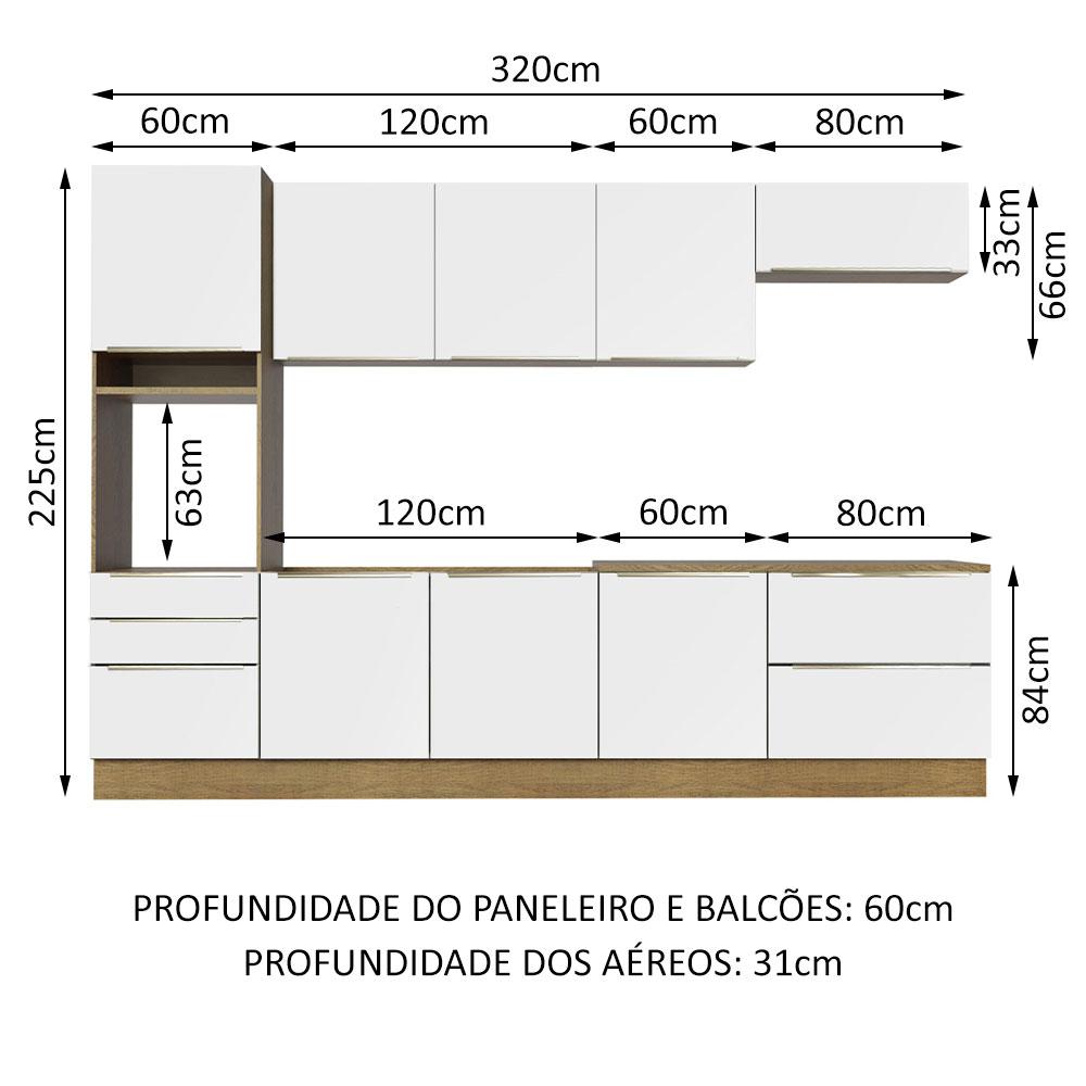 Cozinha Completa Madesa Lux 320004 com Armário e Balcão - Rustic/Branco Veludo