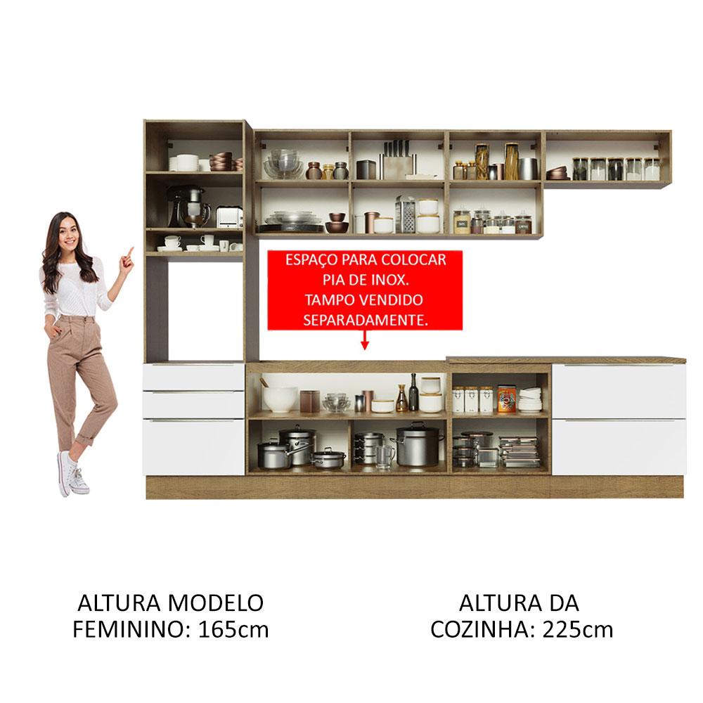 Cozinha Completa Madesa Lux 320004 com Armário e Balcão - Rustic/Branco Veludo