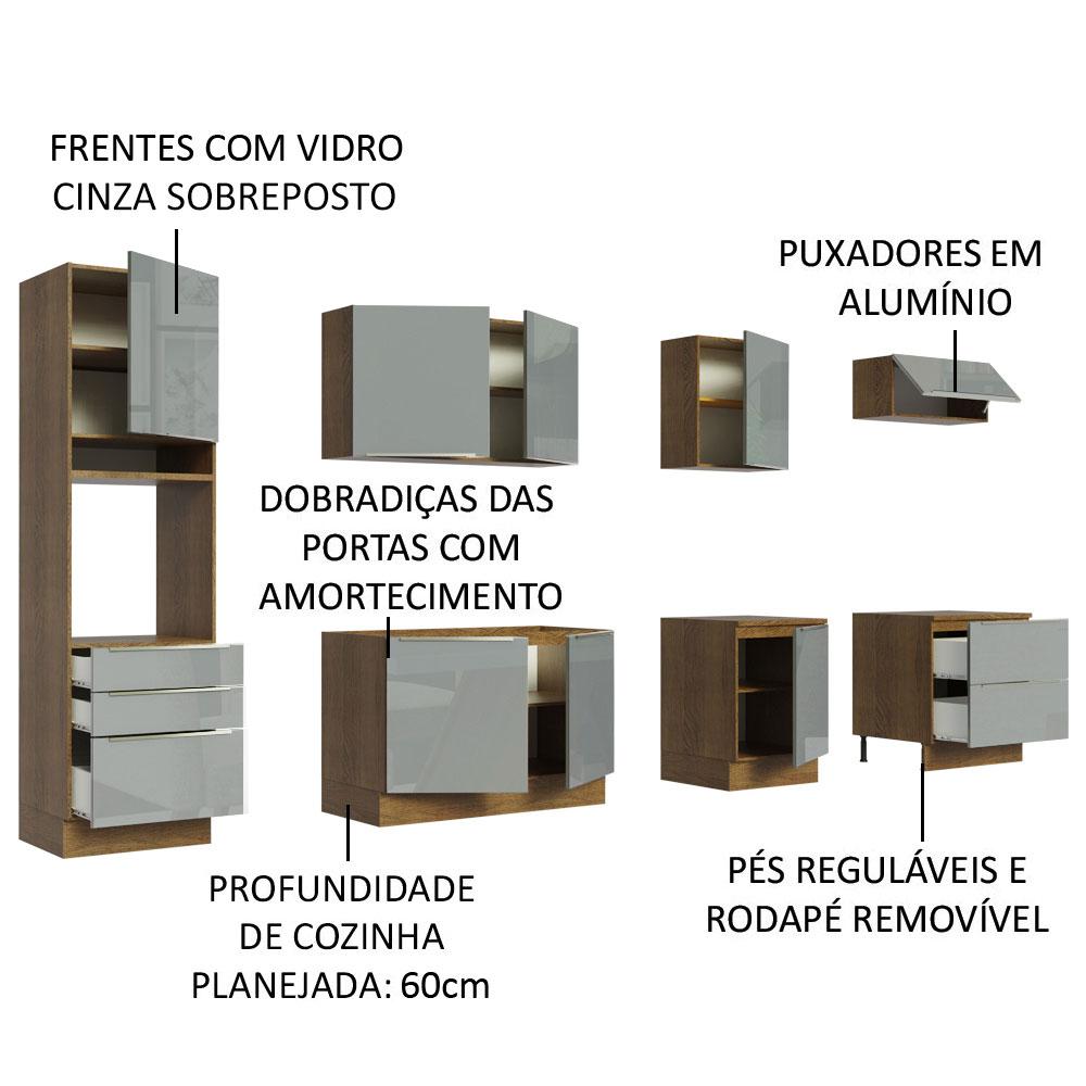 Cozinha Completa Madesa Lux 320004 com Armário e Balcão - Rustic/Cinza