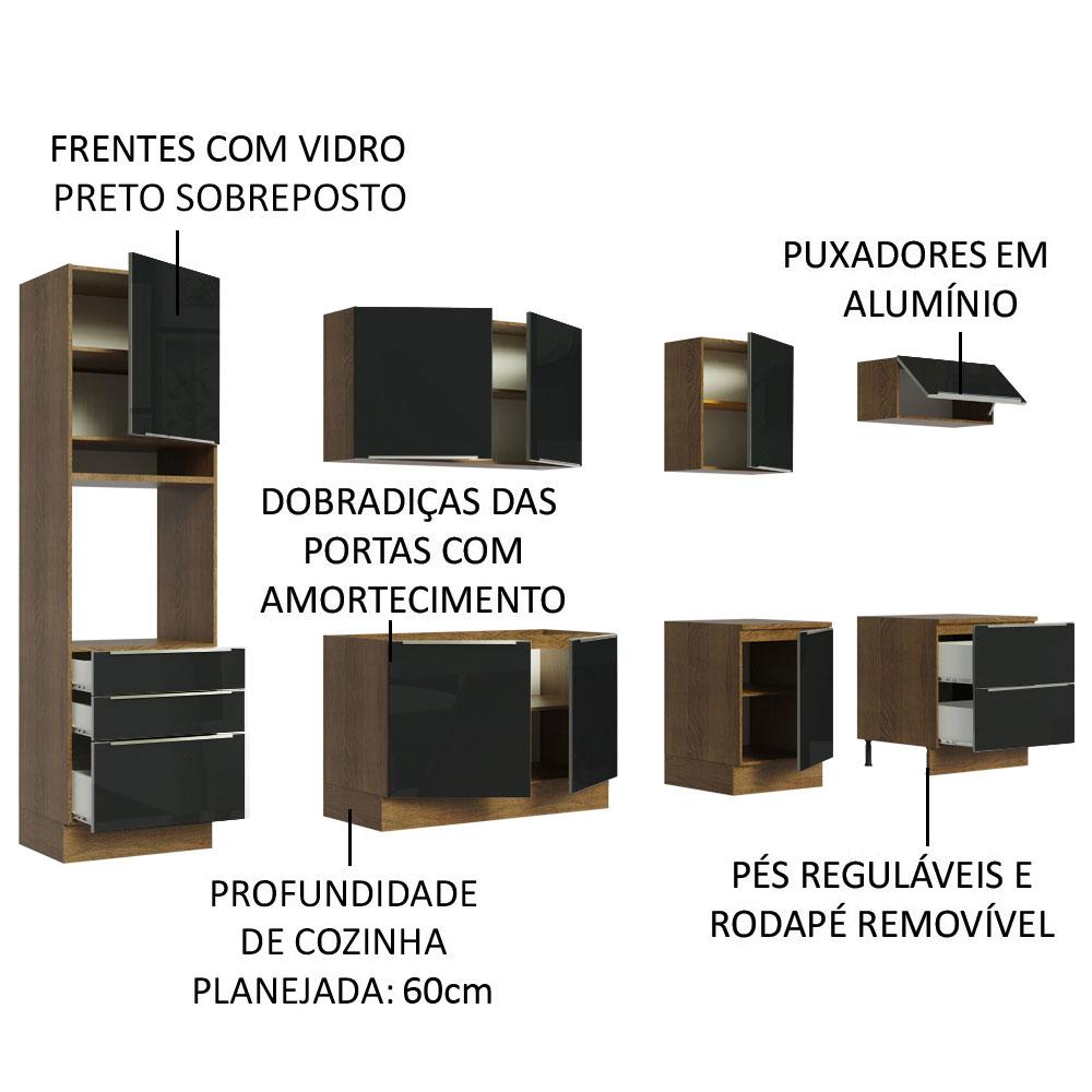 Cozinha Completa Madesa Lux 320004 com Armário e Balcão - Rustic/Preto
