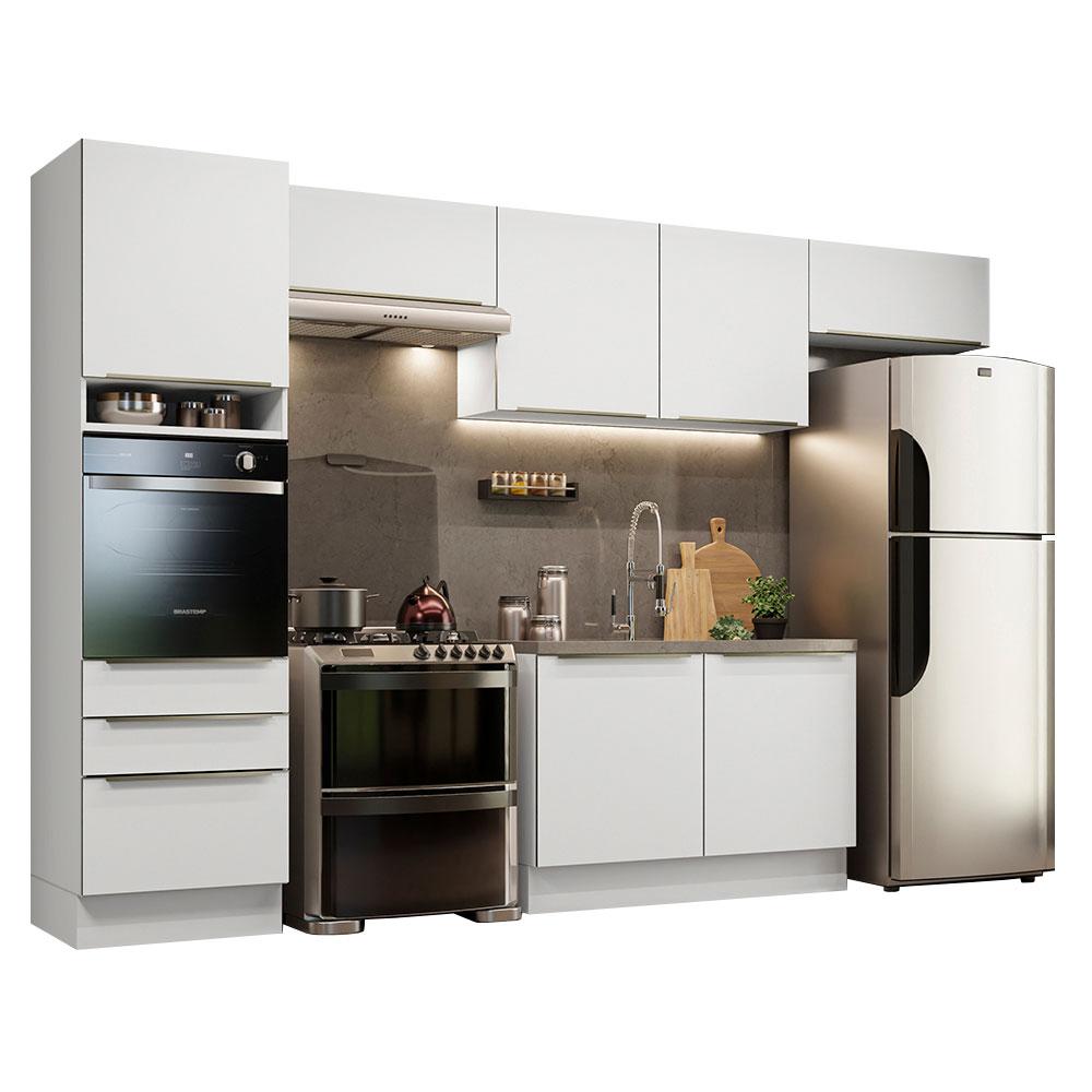 Cozinha Completa Madesa Lux 340001 com Armário e Balcão - Branco/Branco Veludo