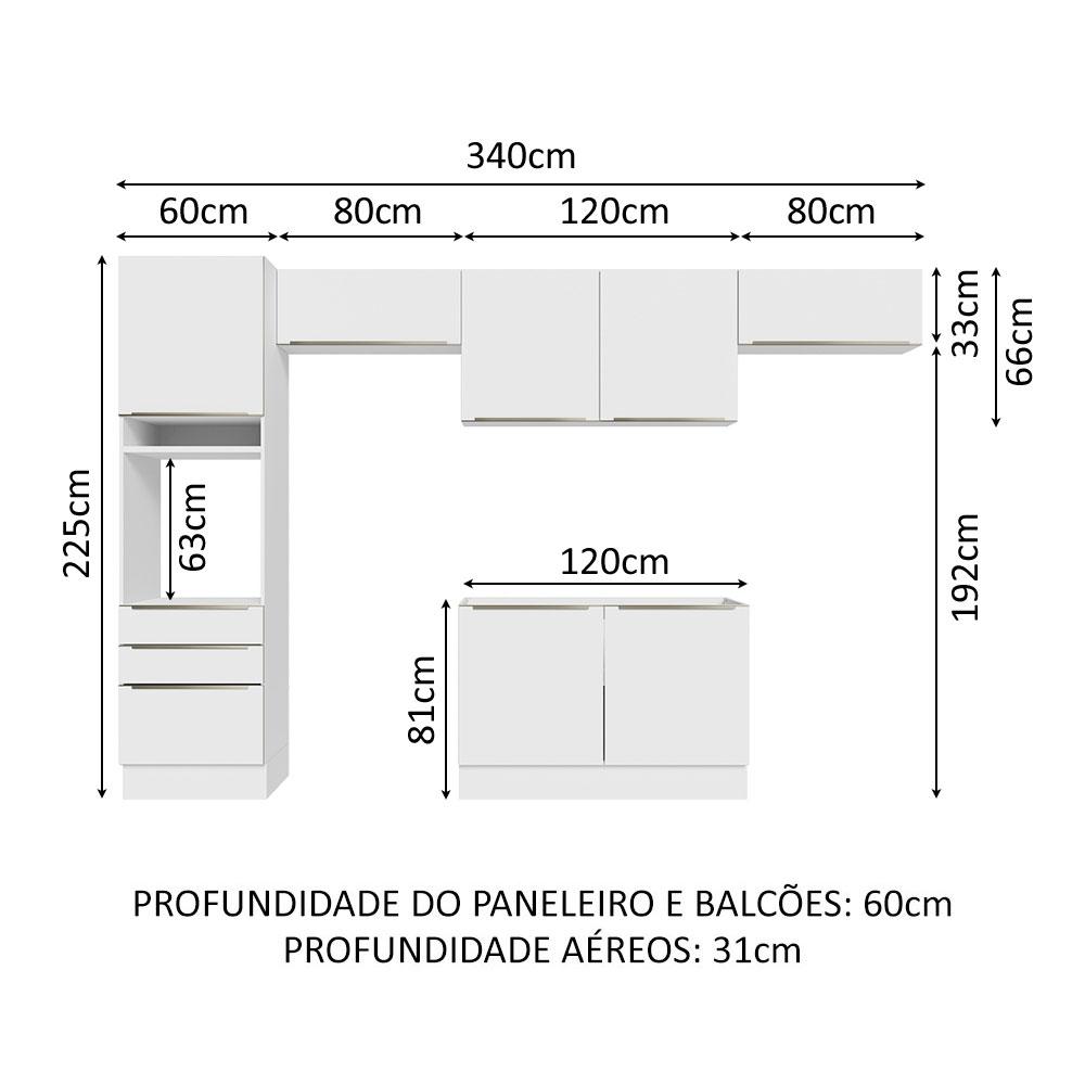 Cozinha Completa Madesa Lux 340001 com Armário e Balcão - Branco/Branco Veludo