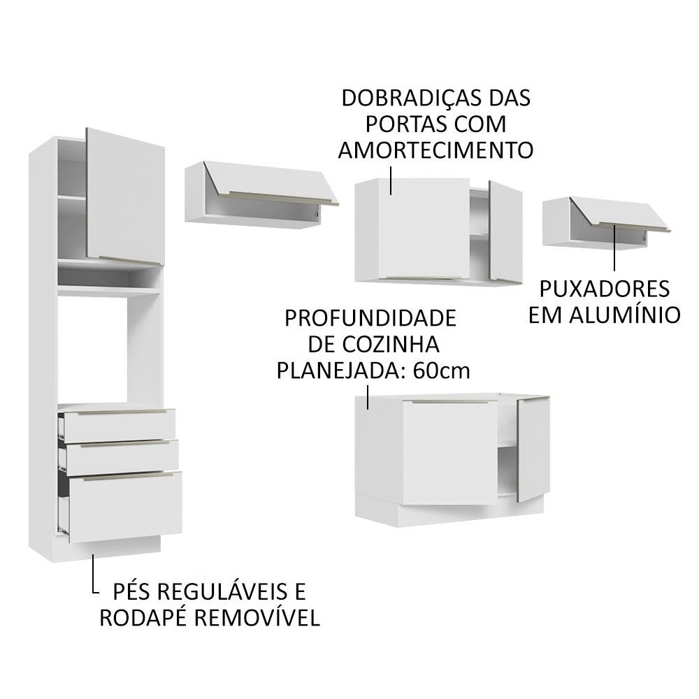 Cozinha Completa Madesa Lux 340001 com Armário e Balcão - Branco/Branco Veludo